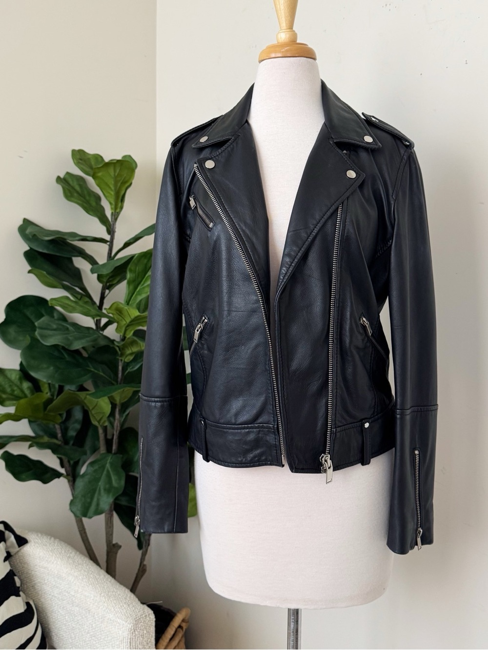 Mango Black Leather Moto Jacket - Women